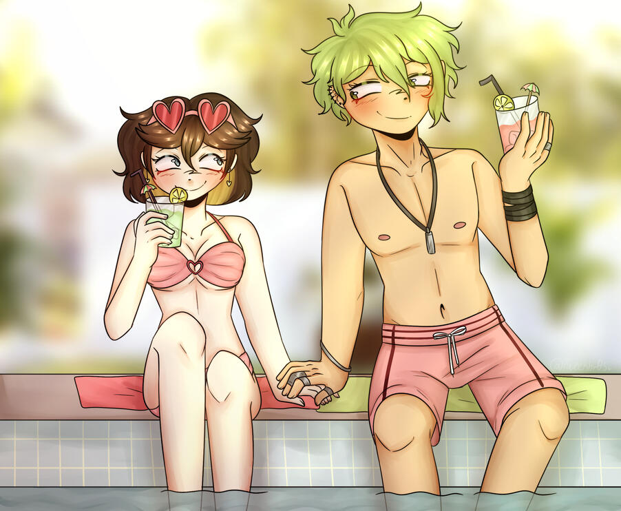 Rantaro and Eloise enjoying a nice pool day!