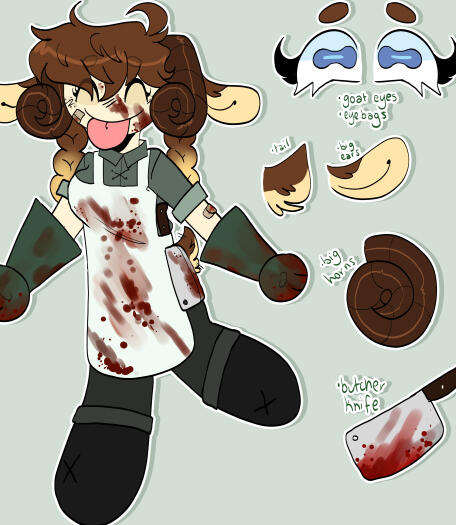 An insane half-sheep half-person butcher character made for a Minecraft story with friends.