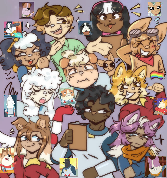 Messy sketches of the Dogs in Space (Netflix) characters as humans!