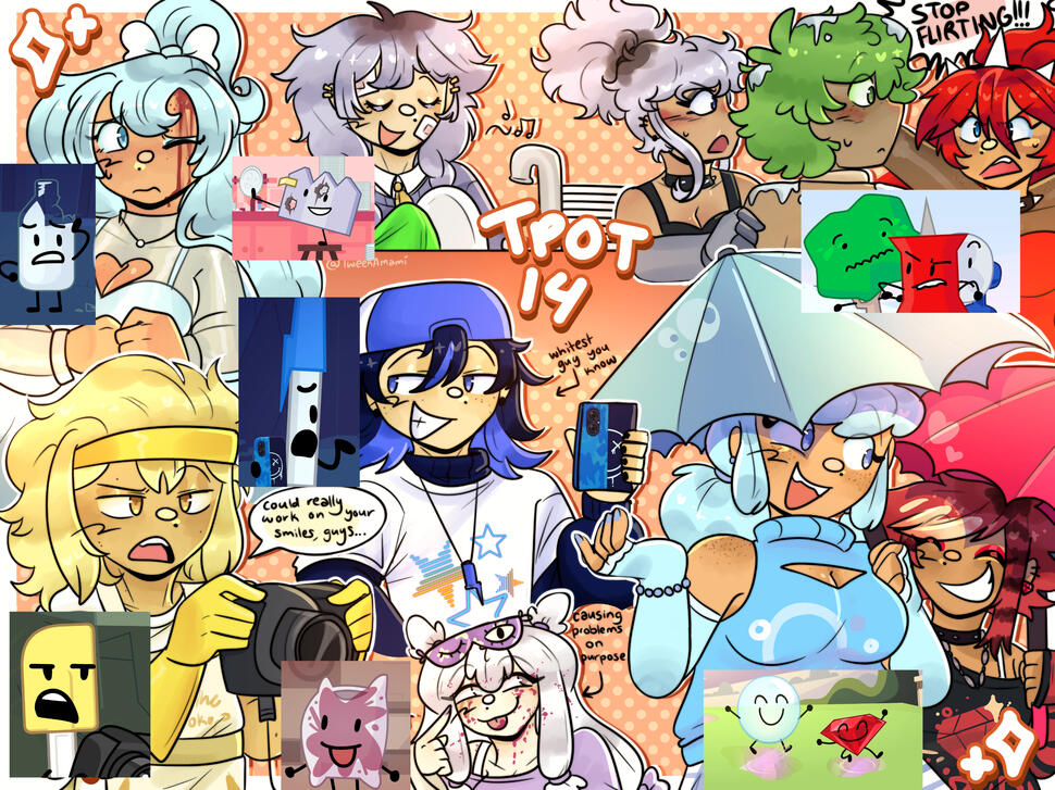 Humanised drawings of scenes and characters in BFDI: TPOT 14 (my designs)!