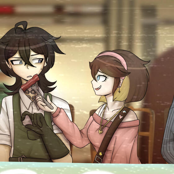 Eloise convincing Victor to eat breakfast.