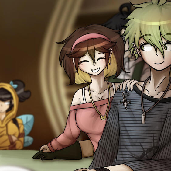 Eloise sticking with her searching-buddies, Rantaro and Victor.